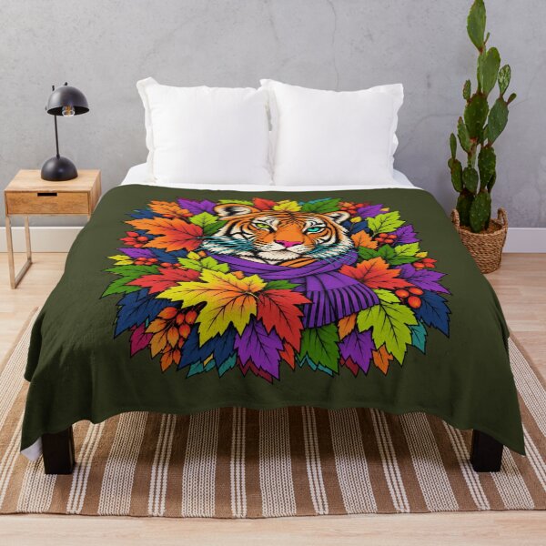 Item preview, Neon Autumn Tiger – Colorful Fall Leaves designed and sold by Aimetoi.