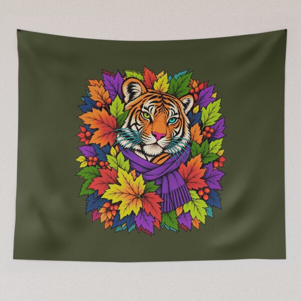 Item preview, Neon Autumn Tiger – Colorful Fall Leaves designed and sold by Aimetoi.