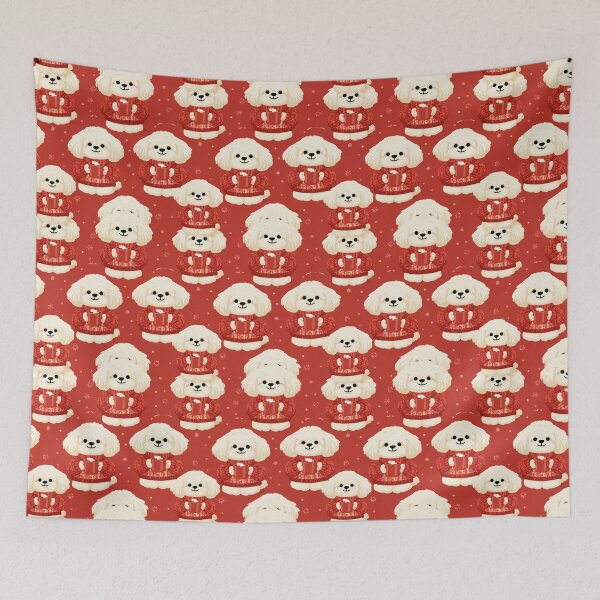 Item preview, Cute Bichon Frise Hot Cocoa Winter Dog Pattern designed and sold by NicolasGlowArt.