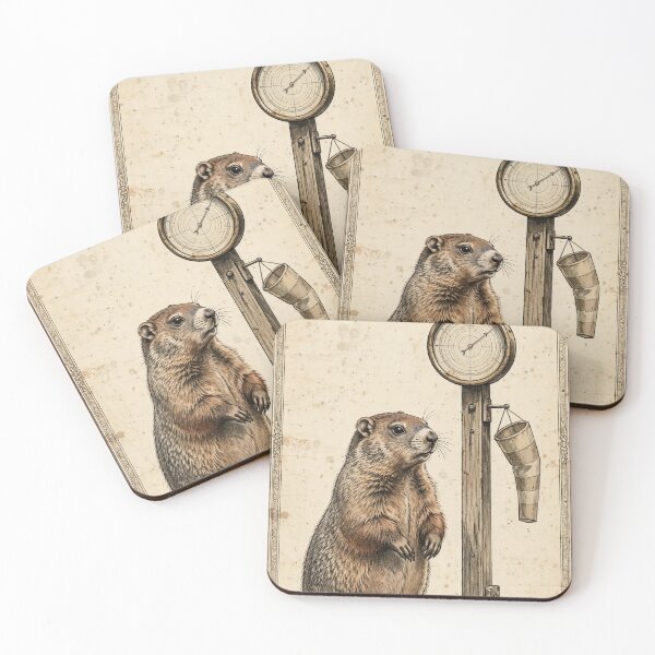 Item preview, Groundhog Beside a Vintage Weather Station with Barometer and Windsock, Antique Plate Poster designed and sold by ElicitaDesign.