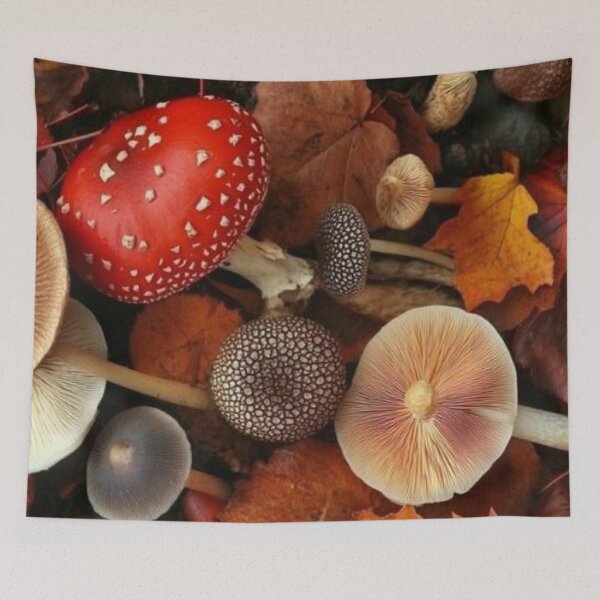 Item preview, Forest Mushrooms & Autumn Leaves — Red Fly Agaric & Cottagecore Nature Art designed and sold by LYAN-STORE.