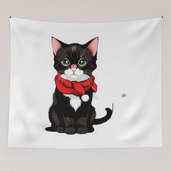 Item preview, Tuxedo Kitten with Scarf by Christmas Tree designed and sold by For-Cat Studio.