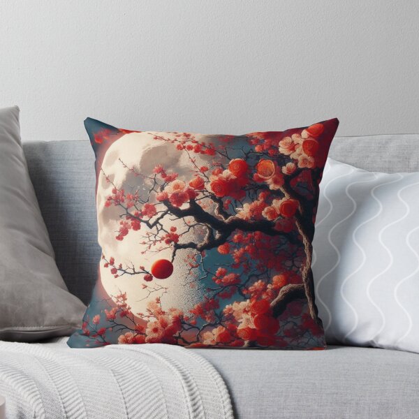 Item preview, Japanese Red Cherry Blossom Full Moon Landscape — Red Sakura Night Art designed and sold by LYAN-STORE.