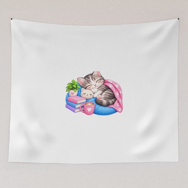 Item preview, Cozy Sleepy Cat with Coffee and Books Kawaii Kitten Illustration classic t-shirt  designed and sold by CuteOasis.
