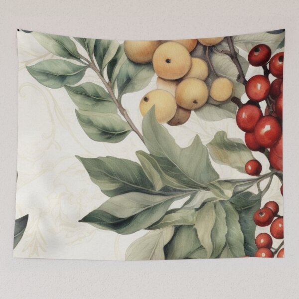 Item preview, Vintage Winter Botanical Seamless Pattern — Muted Green Leaves & Red Berries Art designed and sold by LYAN-STORE.