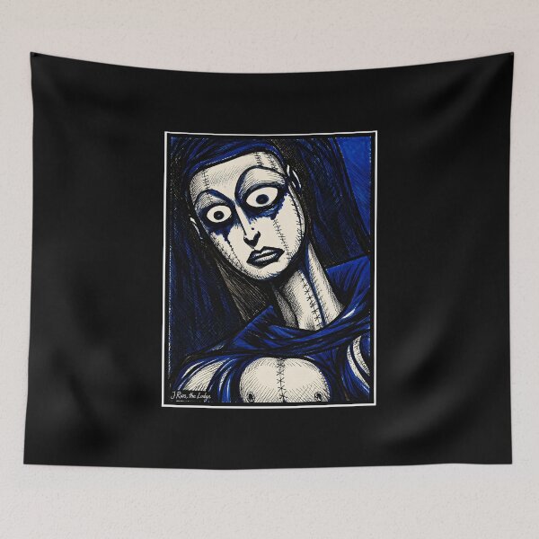 Item preview, Gothic Stitchwork Portrait in Blue and Black Ink designed and sold by elijbclaude.