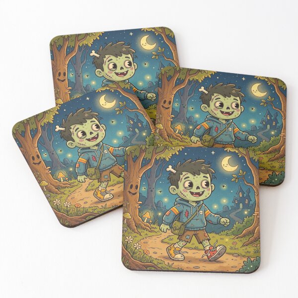Item preview, Cute Little Zombie Boy on a Spooky Night Walk - Creepy Cute Halloween designed and sold by FrogsShop.
