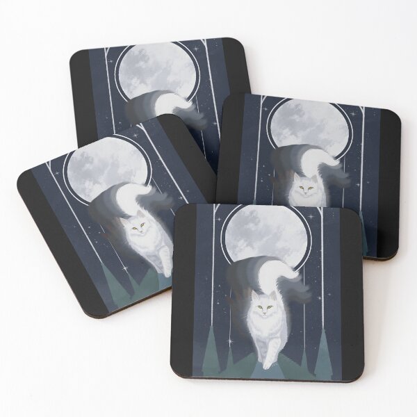 Item preview, Mystical White Cat Walking Under Full Moon Night designed and sold by elijbclaude.