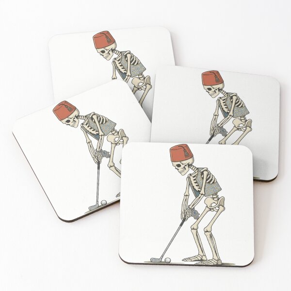 Item preview, Moroccan Skeleton Golfer - Vintage Skeleton Playing Golf with Fez & Hamsa designed and sold by designwiss.