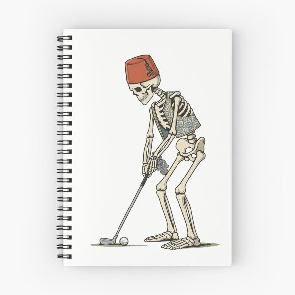 Item preview, Moroccan Skeleton Golfer - Vintage Skeleton Playing Golf with Fez & Hamsa designed and sold by designwiss.
