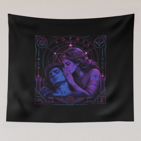 Item preview, Gnostic Sophia Whispering to the Half Sleeping Man. Synthwave Style, Esoteric Art designed and sold by GRIMDELIGHT.
