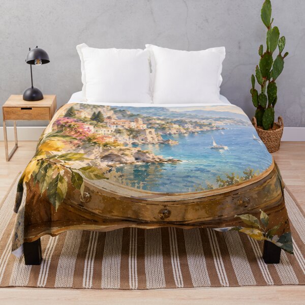 Item preview, Coastal Amalfi Porthole View Watercolour Mediterranean Art designed and sold by Jozefin's Studio.