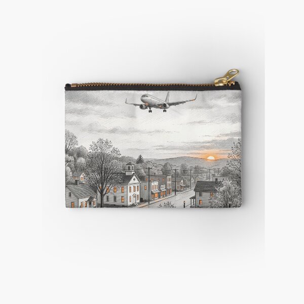 Item preview, Airliner over a Small Town at Dusk – Autumn Pencil Sketch designed and sold by EMaviation_.