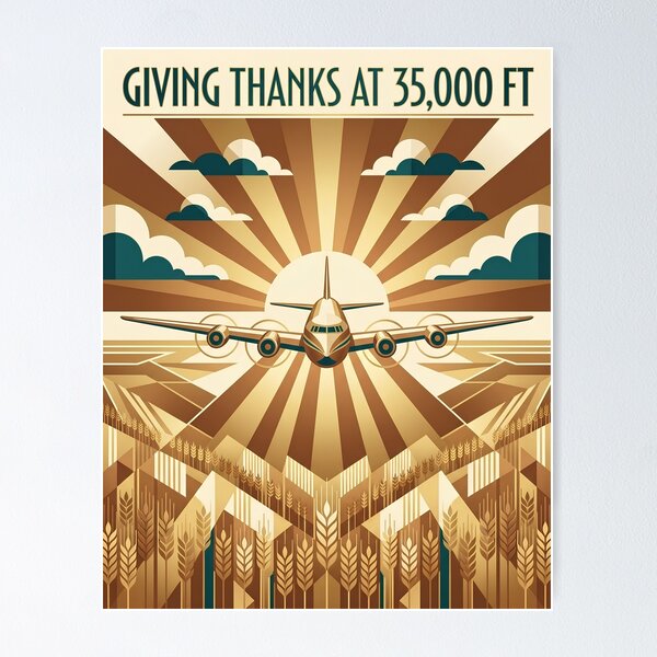 Item preview, Giving Thanks at 35,000 FT - Art Deco Airliner over Wheat Fields designed and sold by EMaviation_.