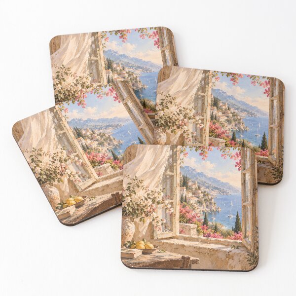 Item preview, Coastal Mediterranean Window View Oil Painting Bougainvillea designed and sold by Jozefin's Studio.