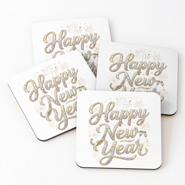 Item preview, Glitter Happy New Year Typography - Sparkling Gold & Silver Celebration  with Fireworks & Champagne designed and sold by VibranPalette.