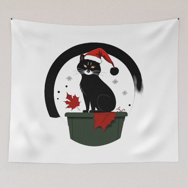 Item preview, Black Cat in Santa Hat Christmas designed and sold by For-Cat Studio.