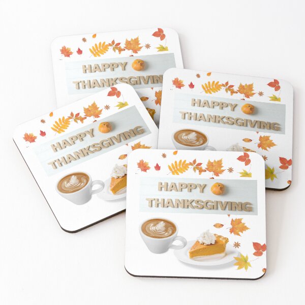Item preview, Happy Thanksgiving – Autumn Leaves, Pumpkin Pie & Pumpkin Spice Latte designed and sold by TinyVibeStudio.