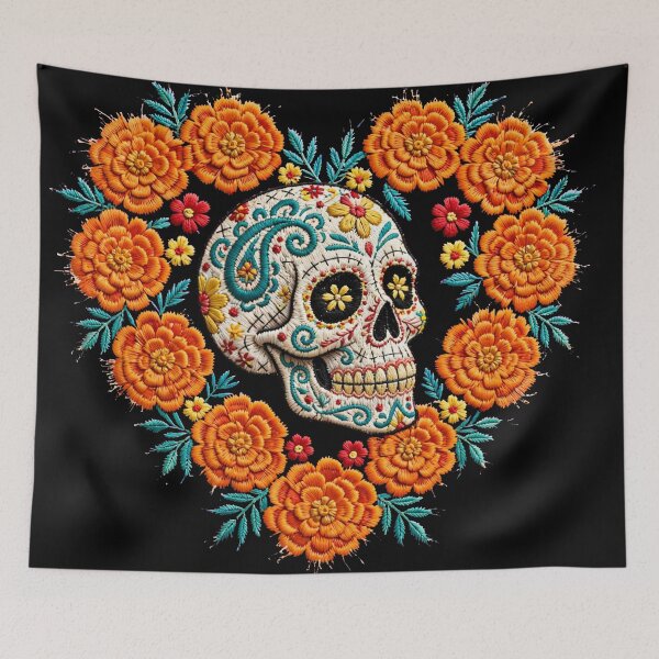 Item preview, Day of the Dead Embroidery Sugar Skull Heart designed and sold by  One City Two Children Studio.