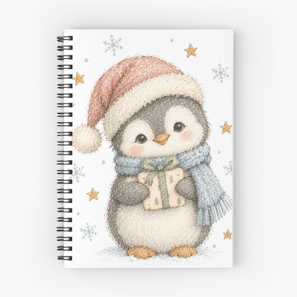 Item preview, ute Baby Penguin with Santa Hat – Cozy Winter Illustration designed and sold by fulldreamer2021.