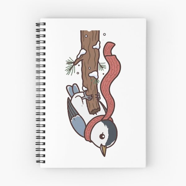 Item preview, White-Breasted Nuthatch Upside Down on a Pine Trunk with a Trailing Scarf designed and sold by ElicitaDesign.