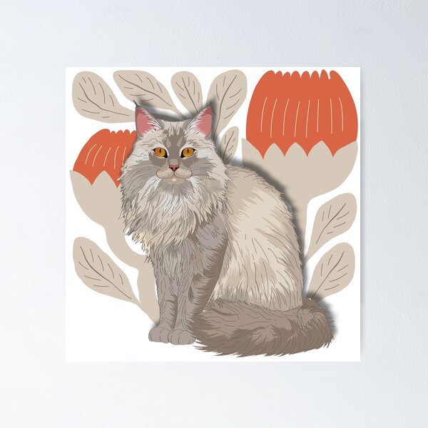 Item preview, Turkish Angora Illustration with Botanical Background designed and sold by Swanke Studio.