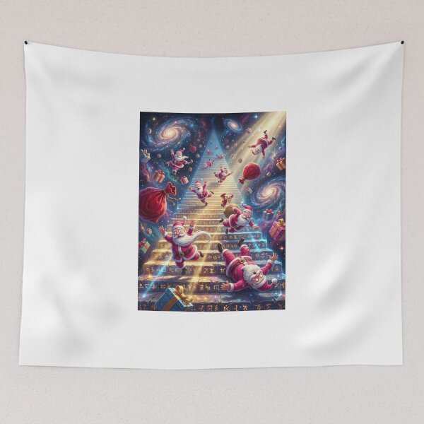 Item preview, Epic Falling Santas on Cosmic Space Stairway Pop Surrealism designed and sold by Rain-Road.
