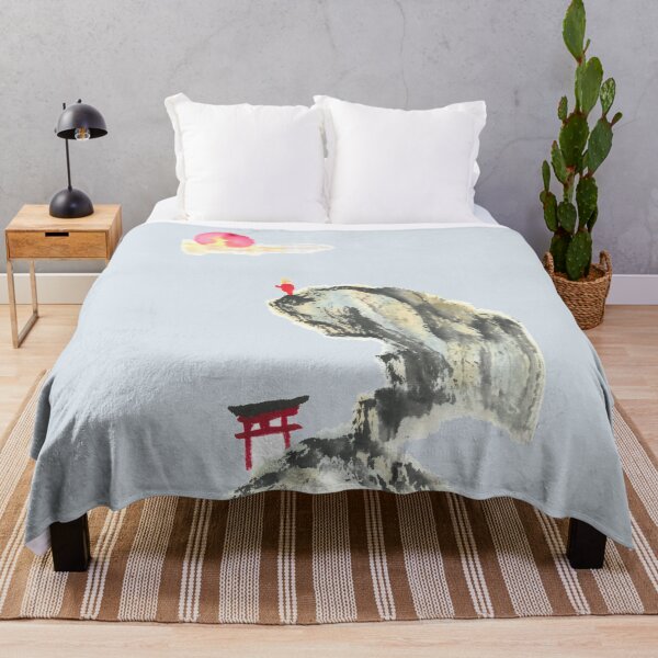 Item preview, Monk at Mountain Sunrise with Red Torii | East Asian Brush Art designed and sold by HiddenJadeArtStudio.