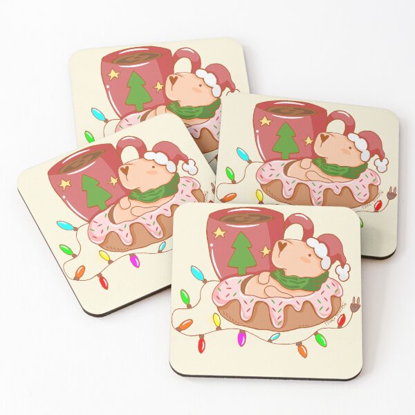 Item preview, Cute Christmas Capybara Santa with Donut & Coffee designed and sold by ThaisMelo.