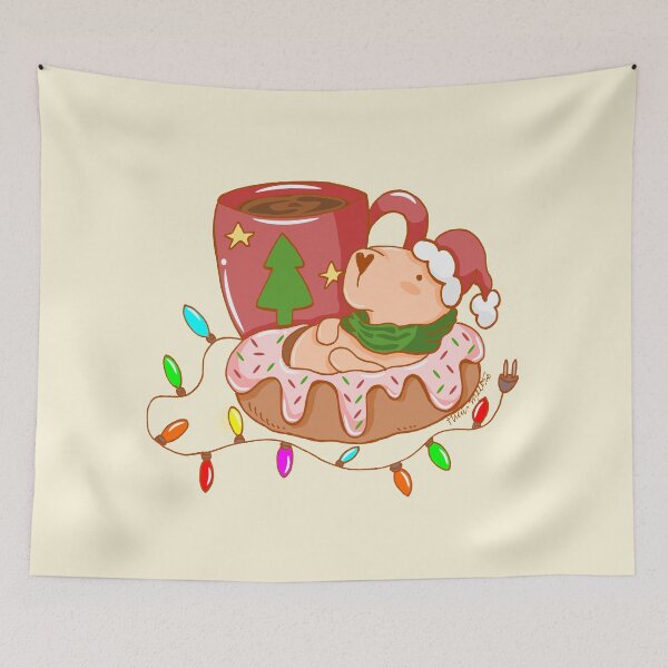 Item preview, Cute Christmas Capybara Santa with Donut & Coffee designed and sold by ThaisMelo.