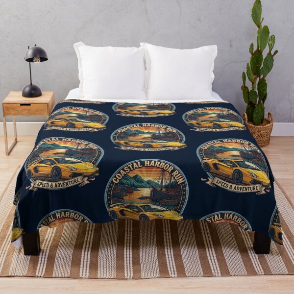 Item preview, Coastal Harbor Run - Yellow Supercar and Vintage Ships at Sunset designed and sold by Chroma Dreams .
