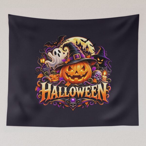 Item preview, Spooky Halloween Pumpkin Witch Hat Ghost Bat and Skull designed and sold by DIB Designs – Express Your Style.