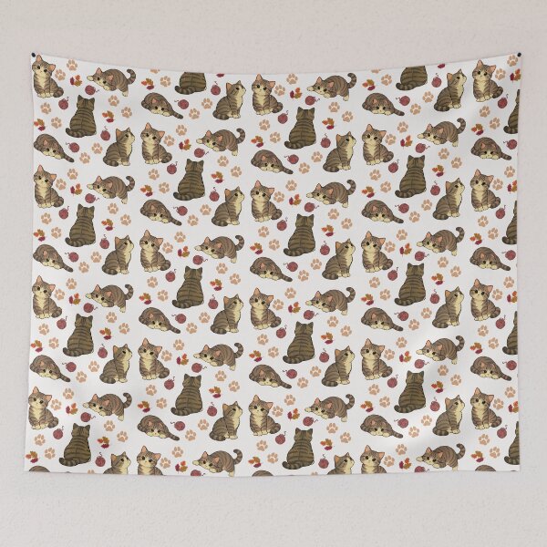 Item preview, Cozy Autumn Tabby Cat & Yarn Pattern designed and sold by Whimsyduck.