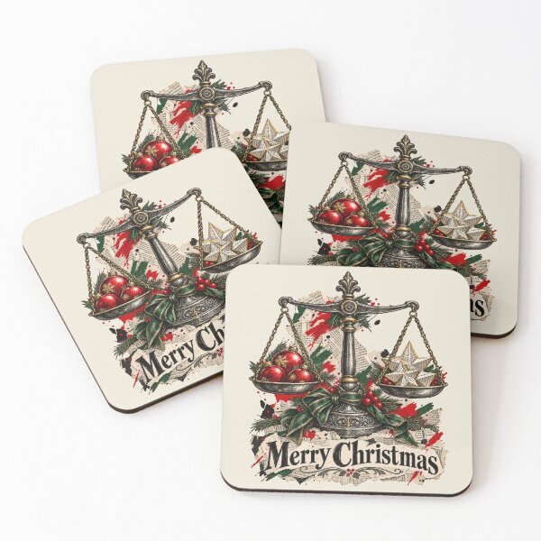 Item preview, Scales balance Christmas decorations between ribbons and newspaper designed and sold by Honu2025.