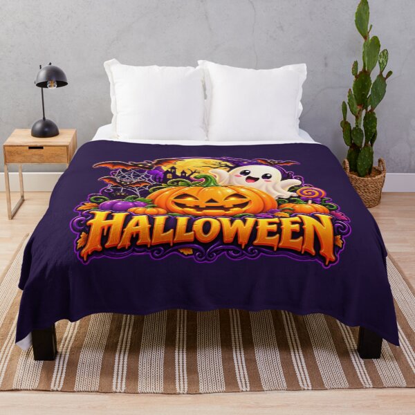 Item preview, Cute Halloween Pumpkin Ghost and Bats with Purple Pumpkins designed and sold by DIB Designs – Express Your Style.
