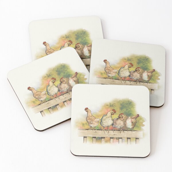 Item preview, Chicken on a Fence, Hens in a Row Illustration designed and sold by JoyfulWhimsy.