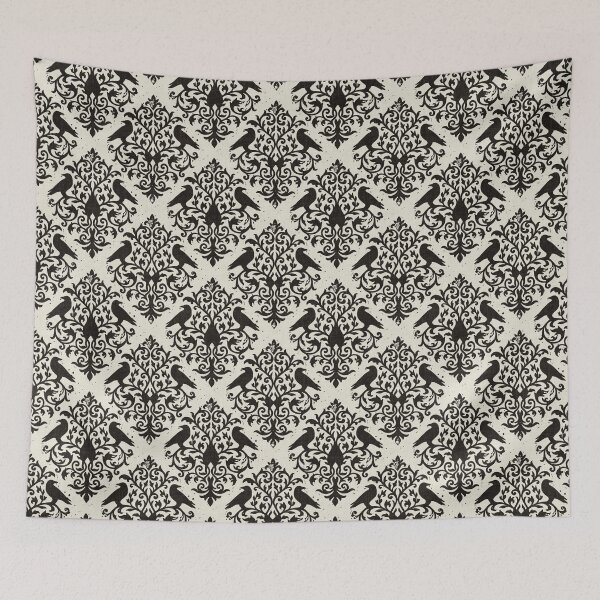 Item preview, Vintage Gothic Raven Damask Pattern Black and White designed and sold by Claudia S. Design.