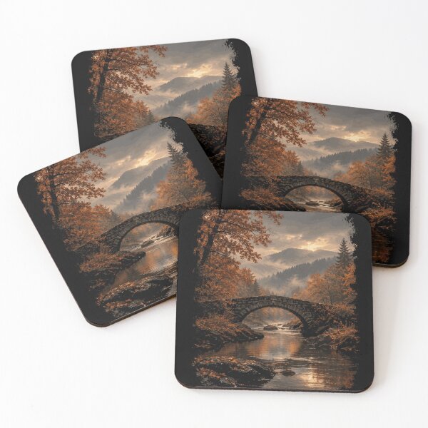 Item preview, Autumn Mountain Bridge Vintage Landscape Art designed and sold by JalwaWear.
