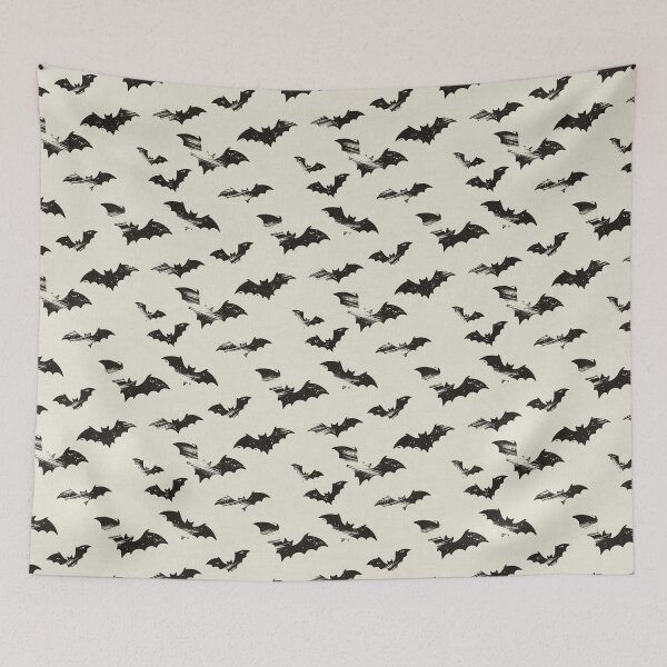 Item preview, Vintage Flying Bats Pattern Black on White designed and sold by Claudia S. Design.