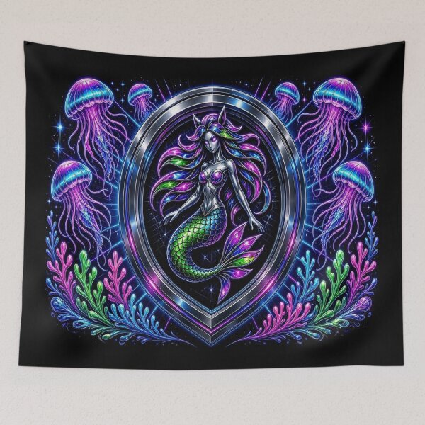 Item preview, Gothic Neon Mermaid Crest Cyberpunk Siren Jellyfish designed and sold by Breezes-of-Ida.
