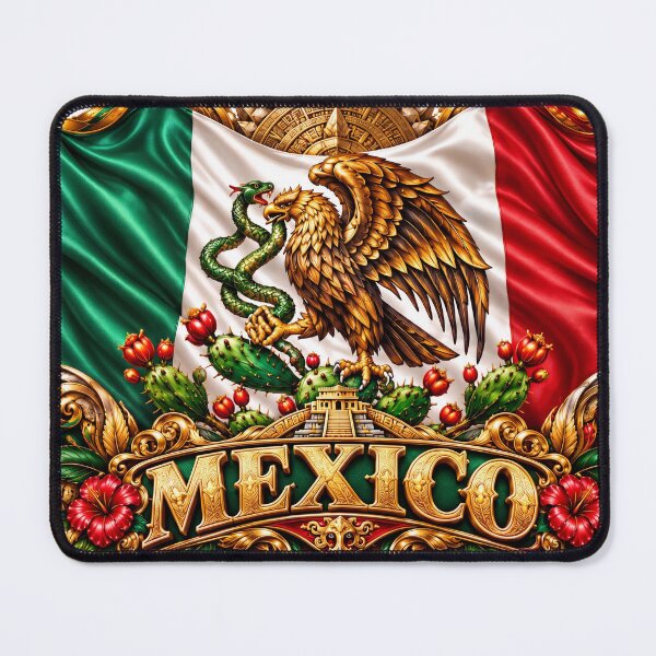 Item preview, Mexico Flag 3D Metallic Gold Eagle Emblem – Aztec Inspired Mexican Heritage Artwork, Patriotic Mexico Design designed and sold by GoodPlaceToShop.