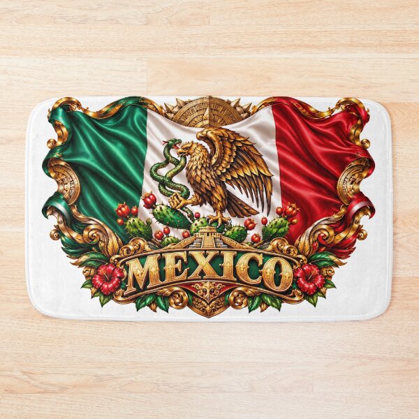 Item preview, Mexico Flag 3D Metallic Gold Eagle Emblem – Aztec Inspired Mexican Heritage Artwork, Patriotic Mexico Design designed and sold by GoodPlaceToShop.