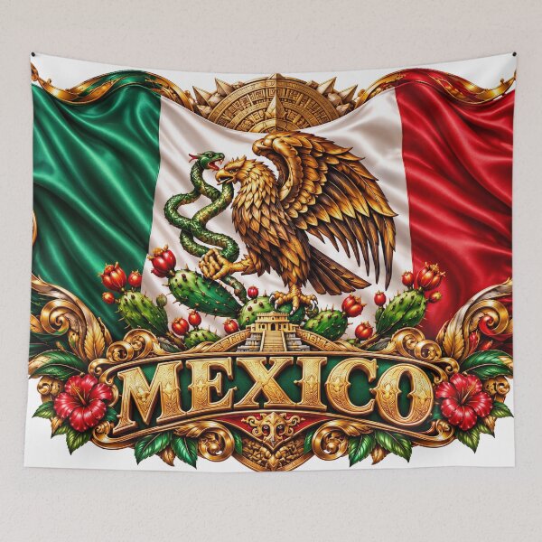 Item preview, Mexico Flag 3D Metallic Gold Eagle Emblem – Aztec Inspired Mexican Heritage Artwork, Patriotic Mexico Design designed and sold by GoodPlaceToShop.