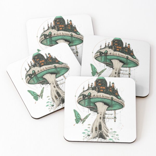 Item preview,  Enchanted Mushroom Castle & Green Butterfly Art designed and sold by mohamedmawgoud.