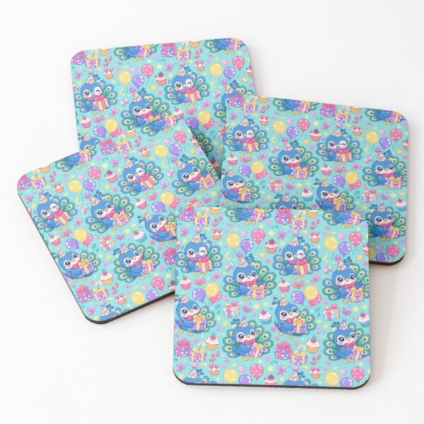 Item preview, Cute Kawaii Birthday Peacocks with Balloons and Gifts Pastel Pattern designed and sold by Soft Berry Studio.