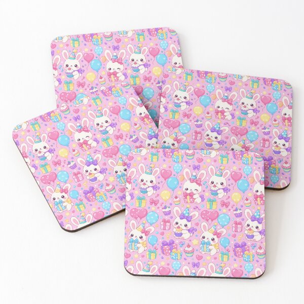 Item preview, Cute Kawaii Birthday Bunnies with Party Hats and Cupcakes Pastel Pattern designed and sold by Soft Berry Studio.