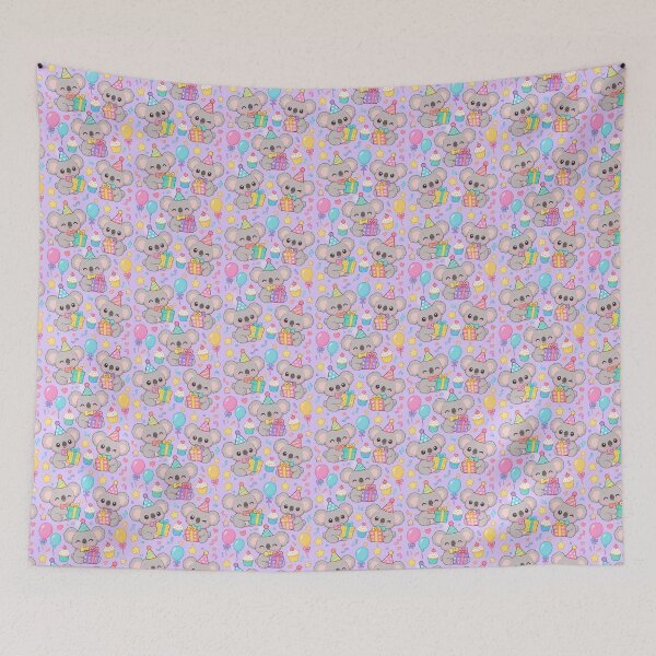 Item preview, Cute Kawaii Birthday Koalas with Party Hats and Gifts Pastel Pattern designed and sold by Soft Berry Studio.