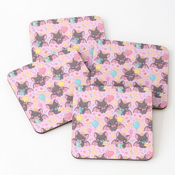 Item preview, Cute Kawaii Birthday Baby Bats with Crowns and Balloons Pastel Pattern designed and sold by Soft Berry Studio.