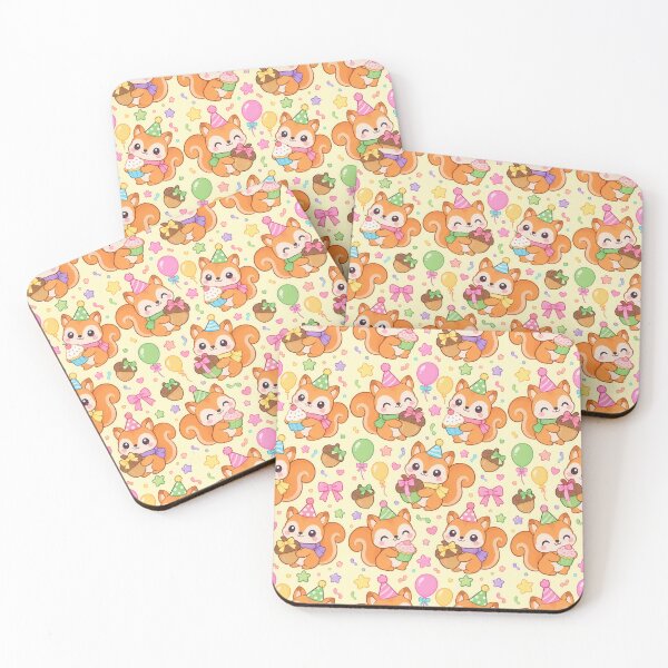 Item preview, Cute Kawaii Birthday Squirrels with Acorn Gifts and Cupcakes Pastel Pattern designed and sold by Soft Berry Studio.