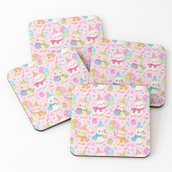 Item preview, Cute Kawaii Birthday Llamas with Party Hats and Balloons Pastel Pattern designed and sold by Soft Berry Studio.